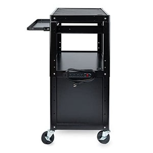 Metateel Large AV Cart with Extra Storage - Adjustable Height, Locking Cabinet, Power Strip - Holds 300 lbs - Easy Assembly (24'' x 18'' x 42'')