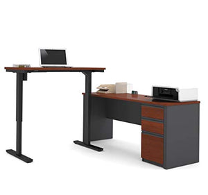 Bestar Prestige + L-Desk Including Electric Height Adjustable Table, Bordeaux/Graphite