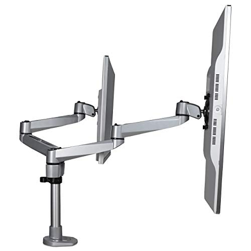 StarTech.com Desk Mount Dual Monitor Arm - Premium Articulating Monitor Arm - up to 27 VESA Mount Displays - Height Adjustable Monitor Mount - Rotate/Tilt/Swivel - Clamp/Grommet - Silver (ARMDUALPS)