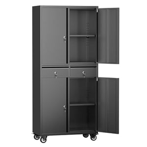 GLADIW Metal Storage Cabinet with Wheels, 2 Drawers, 2 Adjustable Shelves