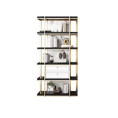 Floor-to-ceiling Bookshelf 5-layer Display Rack in Gold and Black 80*30*200 cm
