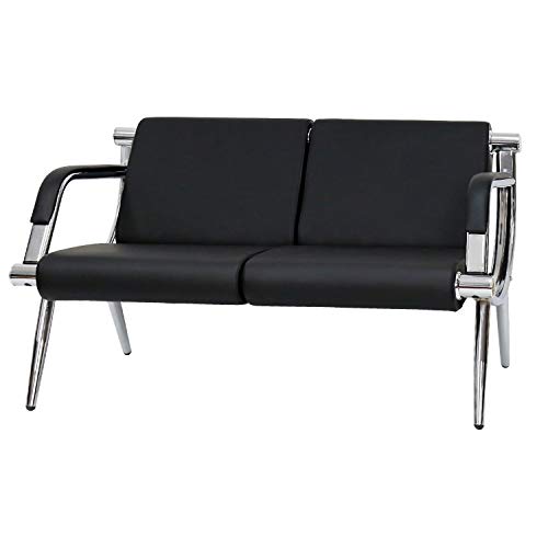 Peach Tree Black Leather Executive Side Reception Chair Office Waiting Room Guest Reception, Salon Barber Office Waiting Chair Bank Hall Airport Reception Waiting Chair 3 Seats Bench