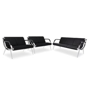 Kinbor Black PU Leather Waiting Room Chairs - 7-Seat Office Guest & Reception Chairs