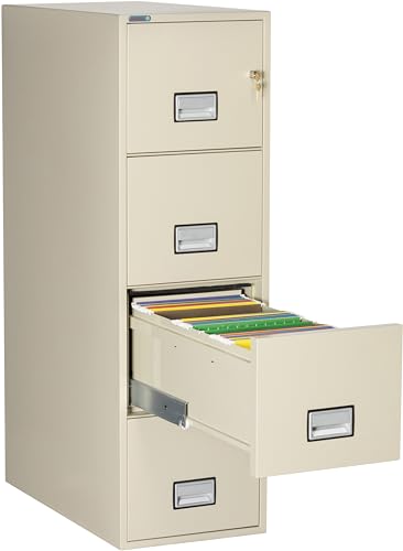 PHOENIX SAFE INTERNATIONAL LLC Vertical 31" 4-Drawer Letter Fireproof File Cabinet with Key Lock, Water Seal - Putty LTR4W31P