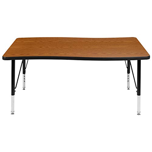 Flash Furniture 28"W x 47.5"L Rectangular Wave Collaborative Oak Thermal Laminate Activity Table - Height Adjustable Short Legs