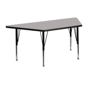 Flash Furniture 25''W x 45''L Trapezoid Grey HP Laminate Activity Table - Height Adjustable Short Legs