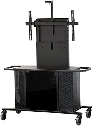 VFI AVFI MC1000-S All Metal Monitor Cart with Single Monitor Mount, Black, Camera Shelf, Handles, Perforated Sides, Locking Acrylic Door, Heavy Duty Casters