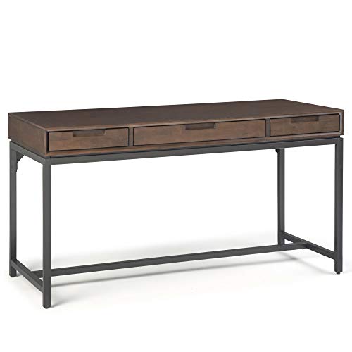 Simpli Home AXCBAN-09 Banting Solid Hardwood Modern Industrial 60 inch Wide Desk in Walnut Brown