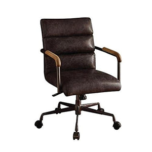AYGTO Office Task Desk Chair Executive Office Chair Office Sofa with Wooden Armrests Romantic Old-Fashioned Brown Top Layer Leather Comfortable and Stylish Office Chair
