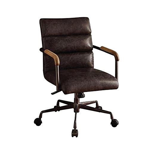 JHSHOP Office Task Desk Chair Executive Office Chair Office Sofa with Wooden Armrests Romantic Old-Fashioned Brown Top Layer Leather Comfortable and Stylish Office Chair