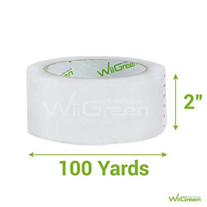 WiiGreen Clear Packing Tape Refill 1.9" inch x 100 Yard with Dispenser, Heavy Duty, Strong Clear Adhesive for Shipping, Moving, Packaging, Sealing and Storage, 144 Rolls