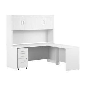 Bush Business Furniture Hampton Heights L-Shaped Desk with Hutch and 3 Drawer Mobile File Cabinet | White, 72W x 30D