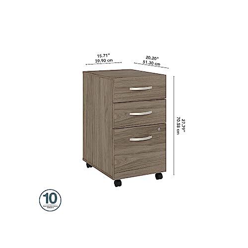 Bush Furniture Studio C 3-Drawer Mobile Vertical File Cabinet, Letter/Legal Size, Lockable - Modern Hickory