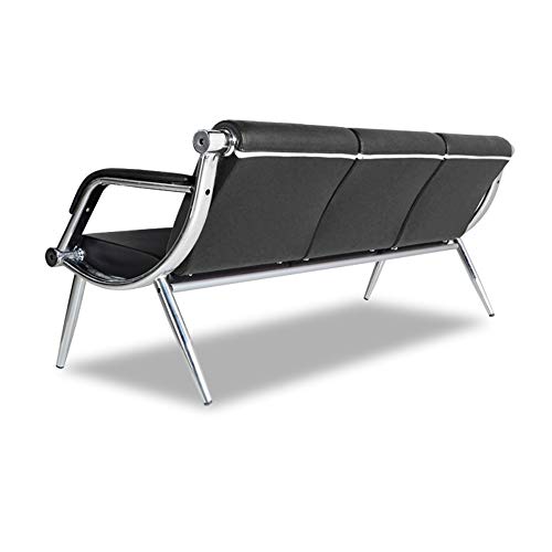 LIK.TOPPER Airport Office Reception Sofa, 3-Seat Airport Waiting Room Chair, Salon Office Bench with Arm Furniture Business PU Leather, Black