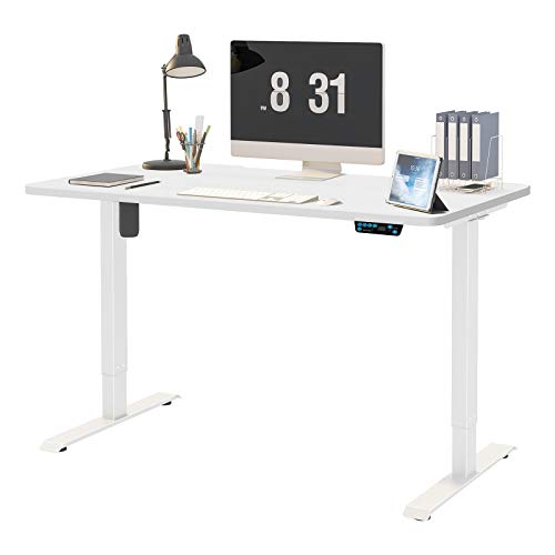 Electric Adjustable Standing Desk Frame - Stand up Desk Frame with Height and Width Adjustable Desk Electric Sit Stand Desk Base Single Motor Memory Preset Controller Home Office White (Frame Only)