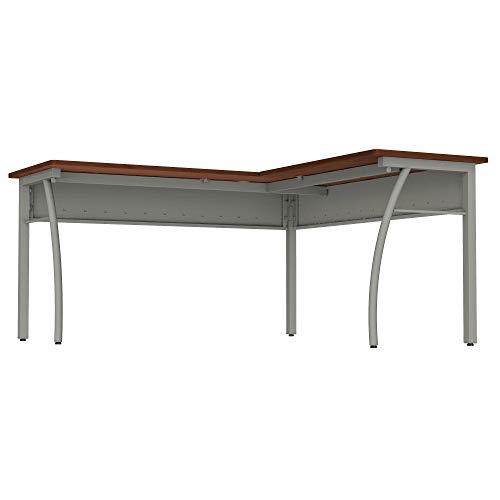 Linea Italia Trento L-Shaped Corner Easy to Assemble Metal Desk | Computer Table for Home or Office, 60" x 60", Cherry