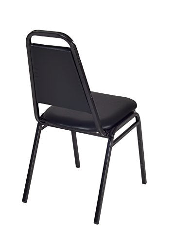 Cain 42" Square Breakroom Table- Mahogany & 4 Restaurant Stack Chairs- Black