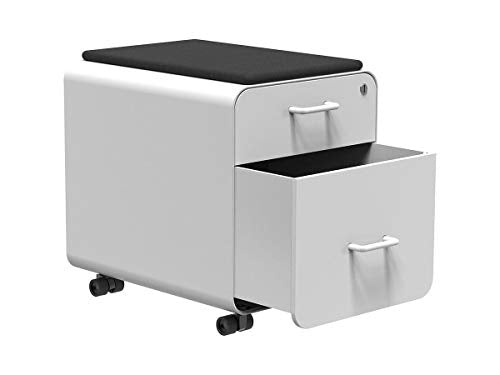 Monoprice Round Corner 2-Drawer File Cabinet - White, Lockable with Seat Cushion - Workstream Collection (137881)