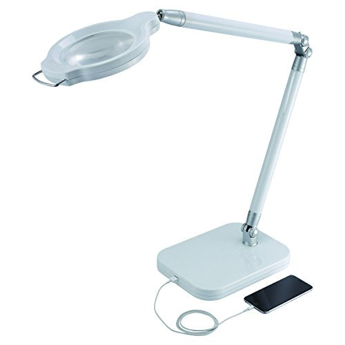 BLACK+DECKER PureOptics Summit Zoom Magnifier LED Desk Lamp, 5-Diopter Lens, 6 Dimming Levels, White