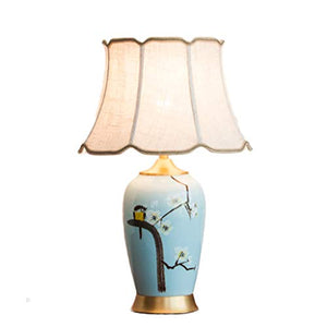 YD Modern Chinese Ceramic Hand-painted Art Table Lamp, Hotel Study Living Room Decorative Table Lamp, Copper Base, E27 Light Source (not Included) 3 Sizes Optional /&