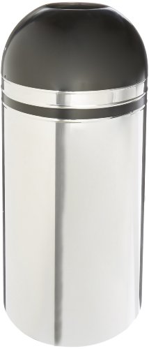 Witt Industries 415DT-44 Steel 15-Gallon Open Top Indoor Receptacle with Galvanized Liner, Round, 15" Diameter x 35" Height, Chrome / Black