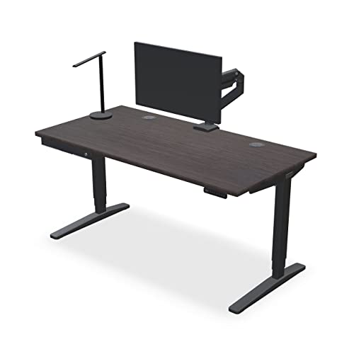 UPLIFT Desk Ash Gray Laminate Standing Desk 60x30 2-Leg V2 C-Frame White Advanced Keypad Wire Management Kit