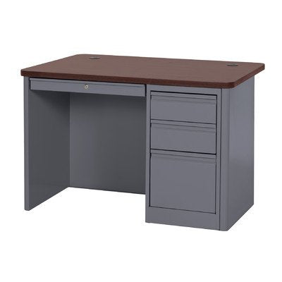 Sandusky Lee SP904830-CMH 900 Series Single Pedestal Heavy Duty Teachers Desk, 30" Length x 29.50" Height x 48" Width, Charcoal Base with Mahogany Top