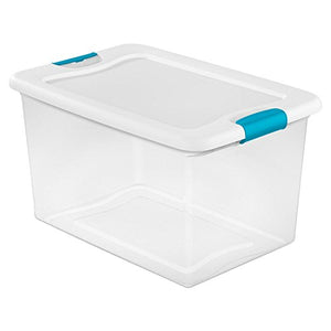 Sterilite 64 Quart Latching Plastic Storage Box, Clear w/ Blue Latches (24 Pack)