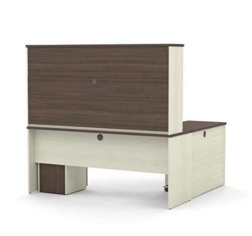 Bestar Prestige + Modern L-Shaped Office Desk with Two Pedestals and Hutch, 72W, White Chocolate & Antigua