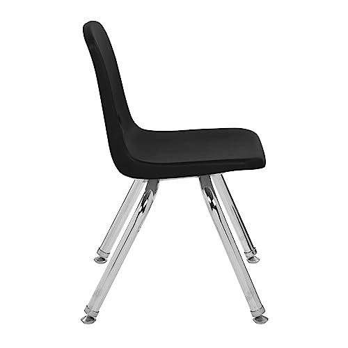 Factory Direct Partners School Stack Chair 12" with Chromed Steel Legs, Nylon Swivel Glides - Black (6-Pack)