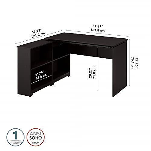 Bush Furniture Cabot 52W 3 Position Sit to Stand Corner Bookshelf Desk in Espresso Oak