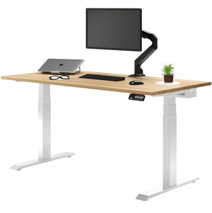 Desky Dual Hardwood Electric Standing Desk - 3 Stage Adjustable Height - Solid Wood Top