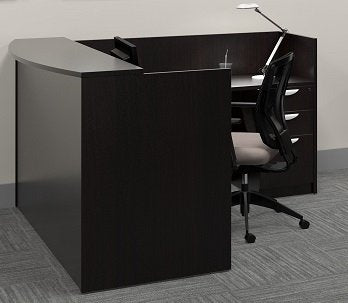 Offices To Go L Shaped Reception Desk W/Transaction Top 71"W X 30"D X 42"H Reception Return 42"W X 24"D X 42"H - American Espresso
