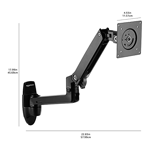 Amazon Basics Wall Mount Monitor Stand - Lift Engine Arm Mount, Aluminum, 2 Pack