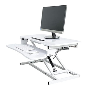 Height Adjustable Standing Desk Converter 31.4inch Sit to Stand Up Desk Riser Home Office Desk Workstation with Keyboard Tray (Color : White)