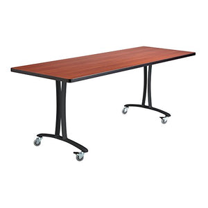 Safco Rumba Tables, Fixed T-Leg Table with Casters, 72 x 24 Cherry Tabletop & Black Base
