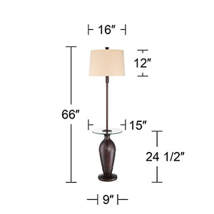 Regency Hill Industrial Floor Lamp with Tray Table USB and AC Power Outlet 66" Tall Oil Rubbed Bronze - Hammered Oatmeal Drum Shade