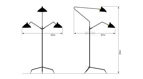Scandinavian Style 3 Rotating Arms Carbonized Steel Black Mid Century Floor Lamp