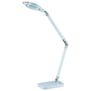 BLACK+DECKER PureOptics Summit Zoom Magnifier LED Desk Lamp, 5-Diopter Lens, 6 Dimming Levels, White