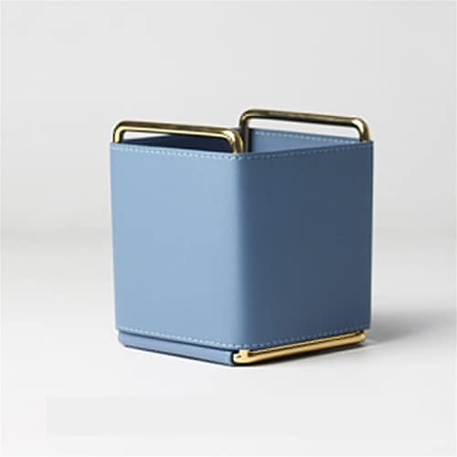 LEIGE Leather Square Pen Holder Pen Holder Desktop Stationery Storage Box Office Supplies Storage Box (Color : Blue, Size : 11 * 11 * 12.5cm)