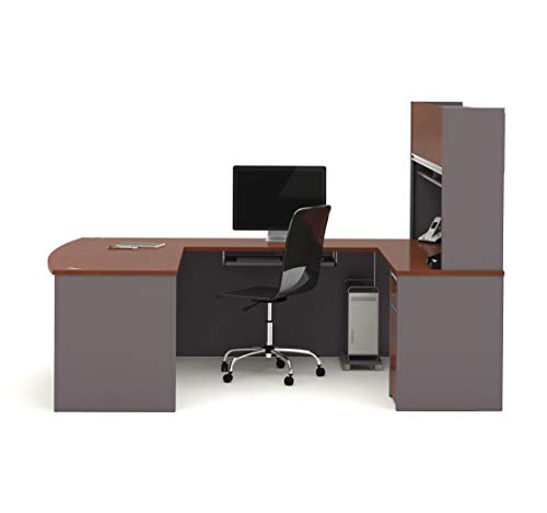 Bestar Connexion U-Shaped Workstation with Three Drawers, Bordeaux/Slate