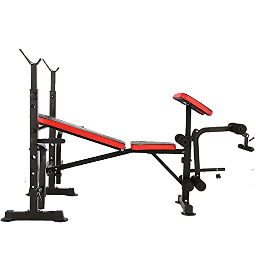 Hurbo Multifunctional Workout Adjustable Olympic Weight Bench with Squat Rack, Leg Extension, Preacher Curl, and Weight Storage, 330-Pound Capacity