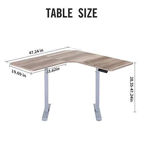 UNICOO - L Shaped Dual Motor Electric Height Adjustable Standing Desk, Computer Corner Desk, Home Gaming Desk, Office Writing Workstation (Grey Frame/Antique Oak Top) XOT-L-GA