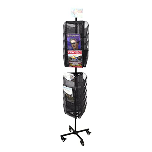 FixtureDisplays® Rotating 30-Pocket Mesh File Holder Magazine Rack Stand - Black 10156-NPF