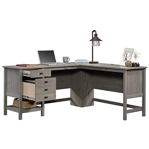 Sauder Cottage Road L-Desk, Mystic Oak Finish, L: 65.12" x W: 58.66" x H: 29.76