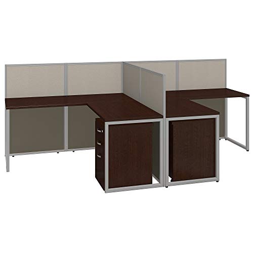 Bush Business Furniture Easy Office 60W Two Person L Shaped Desk Open Office with Mobile File Cabinets in Mocha Cherry