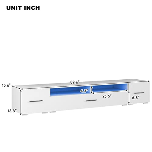 Generic White Extended TV Stand with Color Changing LED Lights Cabinet