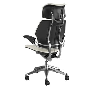 Humanscale Freedom Office Chair with Headrest - Ergonomic Work Chair with Height Adjustable Duron Arms - Polished Aluminum Frame - Glacier Ticino Leather