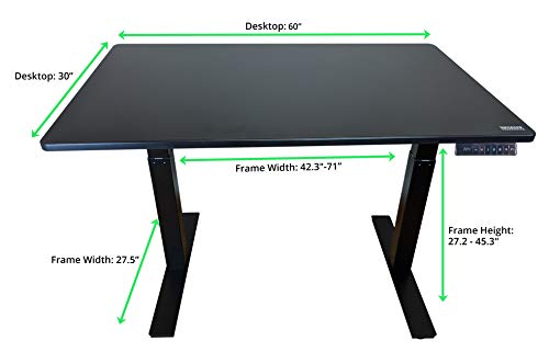 Rise UP Dual Motor Electric Standing Desk 60x30 Black Desktop Premium Ergonomic Adjustable Height sit Stand up Home Office Computer Desk Table Motorized Powered Modern Furniture Small Standup Table