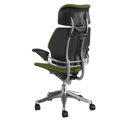 Humanscale Freedom Office Chair with Headrest - Ergonomic Work Chair with Highly Adjustable Arms and Gel Seat - Wheels for Carpet - Aluminum Frame - Clover Green Fabric